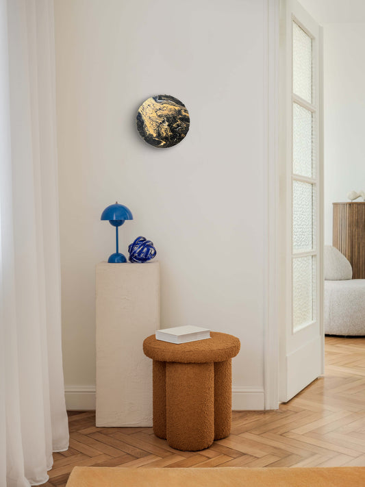 Golden Abyss 8 inch round canvas painting